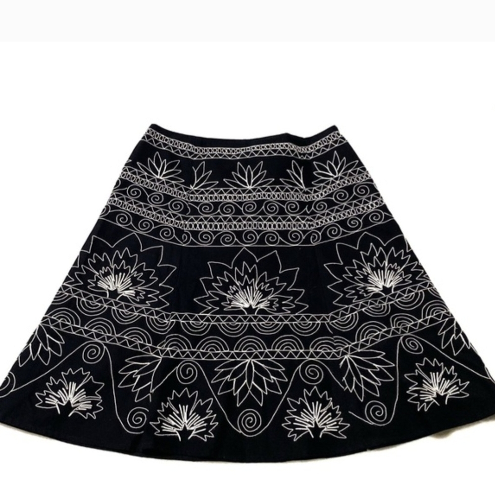 Talbots Black and White Floral A-Line Skirt